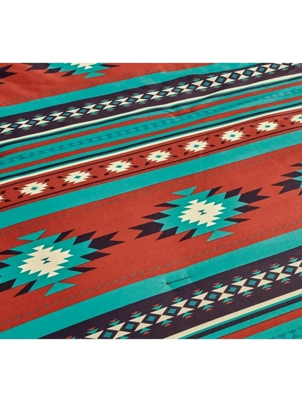 Southwest-Style Red and Teal Queen 3 piece Bedding Set